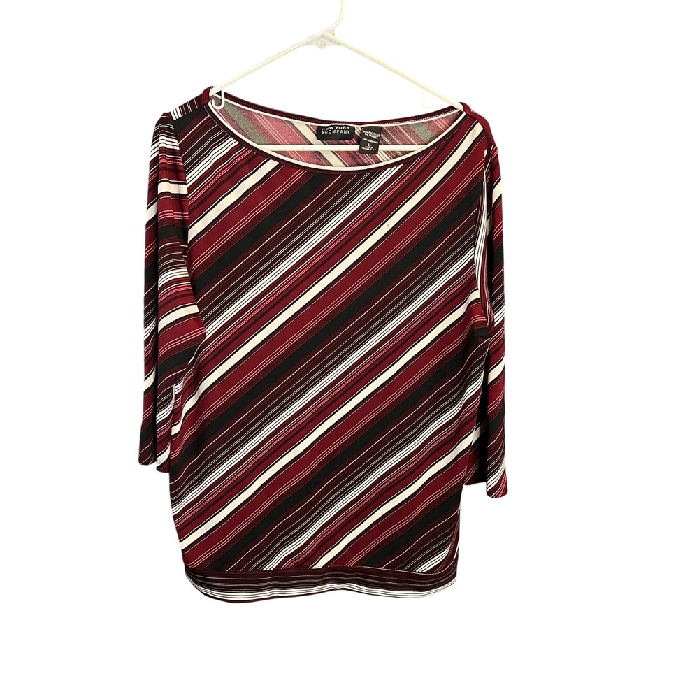 New York Company Womens Burgundy Stripe Boat Neck 3/4 Sleeve Top Plus Size L